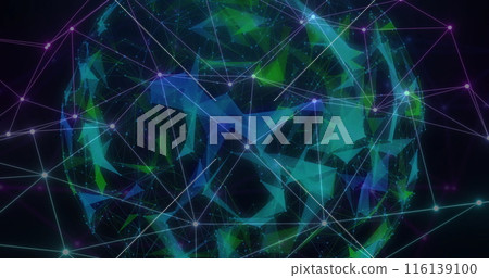 Image of network of connections over globe of shapes 116139100