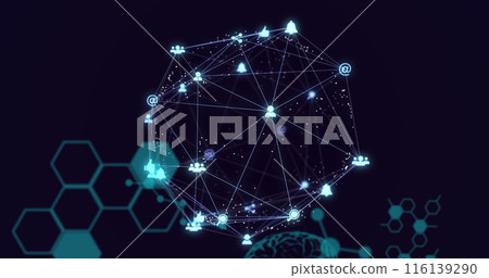 Image of network of connections with human brain and data processing 116139290