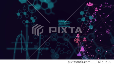 Image of network of connections with icons, chemical compounds and data processing 116139300