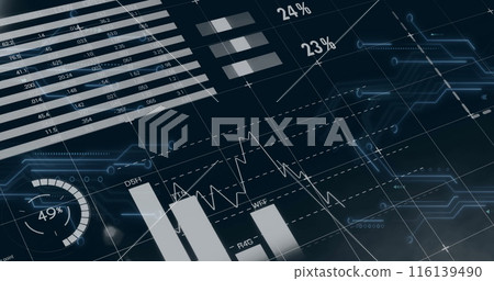 Image of financial data processing over black background 116139490
