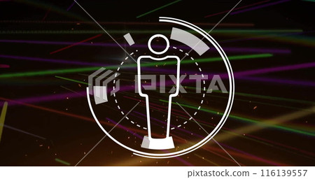 Image of scope scanning with icons over light trails on black background 116139557