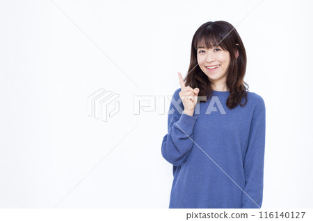 woman pointing finger woman pointing finger 116140127
