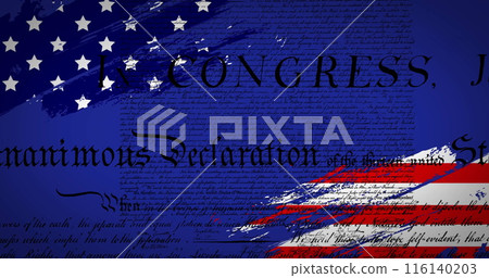 Image of flag of usa over text on blue background 116140203
