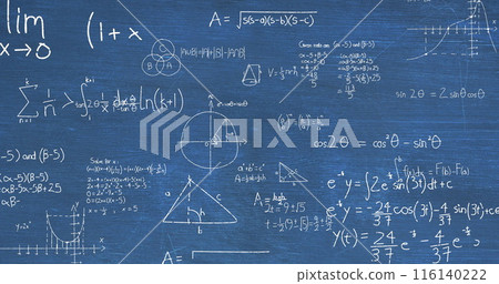 Image of mathematical data processing over blue background Image of mathematical data processing over blue background 116140222
