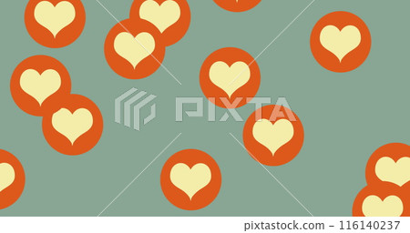 Image of multiple heart icons floating against pale green background 116140237