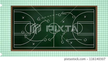 Image of sports game strategy on green squared paper background 116140307