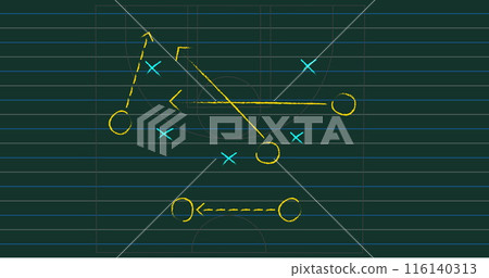 Image of sports game strategy on ruled paper background 116140313