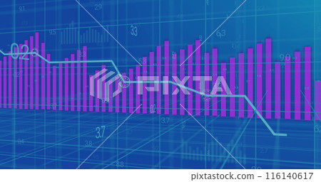 Image of financial data processing over blue background 116140617