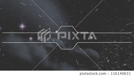 Image of white frame with markers over prism and glowing stars on night sky 116140631