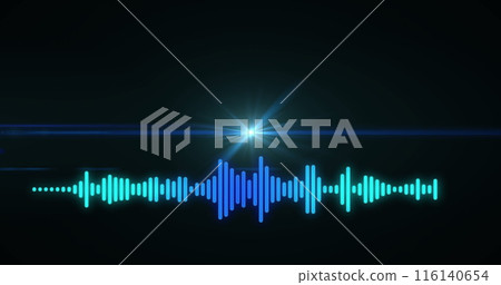 Image of moving sound wave with lens flare against black background 116140654