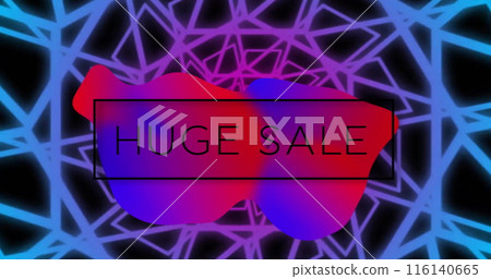 Image of huge sale text and colourful shapes over digital tunnel 116140665