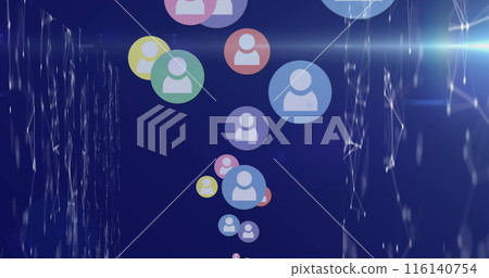 Image of digital interface data processing with multiple people icons on blue background 116140754