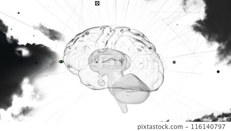 Image of glowing human brain with data processing and clouds Image of glowing human brain with data processing and clouds 116140797