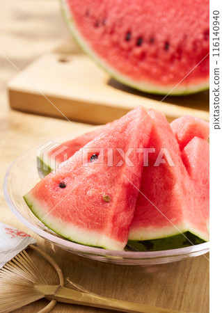 Watermelon served on a glass plate 116140940