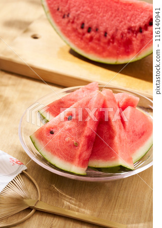 Watermelon served on a glass plate 116140941