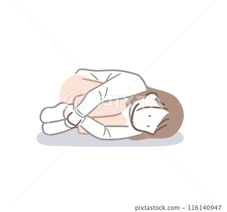Illustration material of a woman lying down and thinking with her legs held 116140947