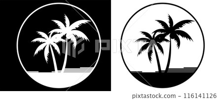 Abstract beach with palm trees and blue ocean. Vector art. Abstract beach with palm trees and blue ocean. Vector art. 116141126