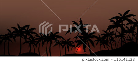 Abstract beach with palm trees and blue ocean. Vector art. 116141128