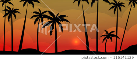 Abstract beach with palm trees and blue ocean. Vector art. Abstract beach with palm trees and blue ocean. Vector art. 116141129