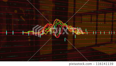 Digital composition of financial data processing against empty office in background Digital composition of financial data processing against empty office in background 116141139