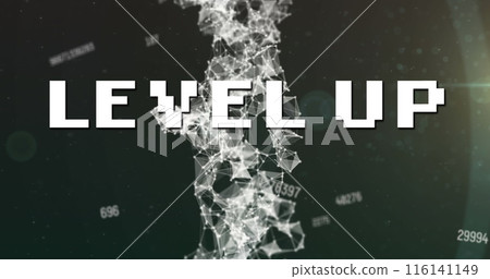 Image of level up text over data processing on black background 116141149