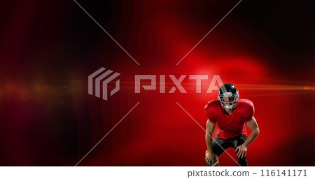 Image of excited american football player holding ball on red background with pulsing light Image of excited american football player holding ball on red background with pulsing light 116141171