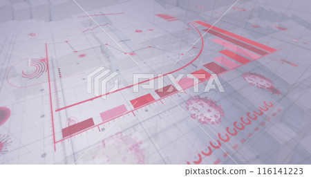 Image of digital interface with statistics and coronavirus Covid 19 116141223