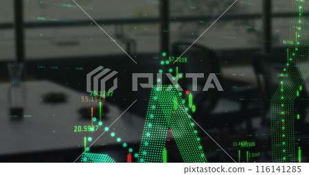 Digital composite image of financial data processing against empty office 116141285