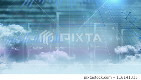Digital image of statistical data processing over clouds against computer servers 116141313