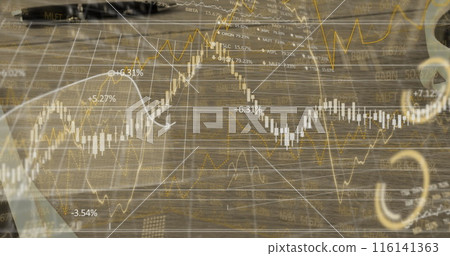 Image of financial data processing and lines fluctuating Image of financial data processing and lines fluctuating 116141363