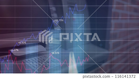Image of financial data processing over atm machine 116141372
