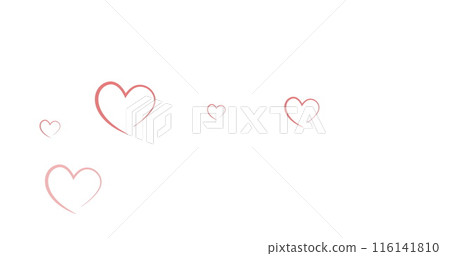 Five varying-size simple red heart outlines float on a plain white background 116141810