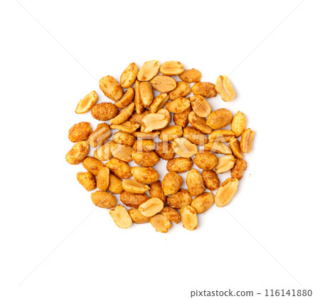 Spicy peanuts isolated, heeng jeera pea nuts mixture, Indian namkeen, roasted salty nut snack Spicy peanuts isolated, heeng jeera pea nuts mixture, Indian namkeen, roasted salty nut snack 116141880