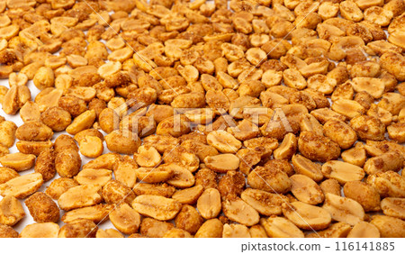 Spicy peanuts texture background, heeng jeera pea nuts mockup, Indian namkeen banner Spicy peanuts texture background, heeng jeera pea nuts mockup, Indian namkeen banner 116141885