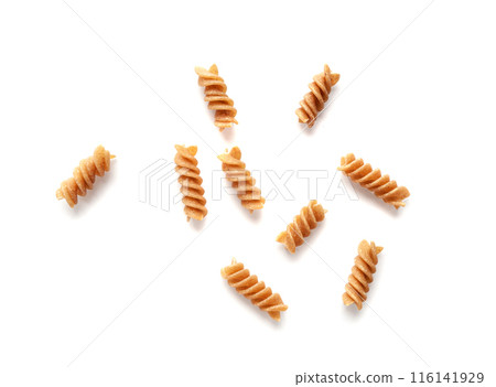 Raw Brown Pasta, Wholegrain Fusilli, Dry Whole Grain Noodle, Raw Spelt Macaroni, Healthy Italy Food Raw Brown Pasta, Wholegrain Fusilli, Dry Whole Grain Noodle, Raw Spelt Macaroni, Healthy Italy Food 116141929