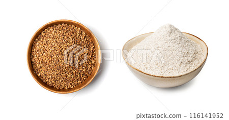 Buckwheat Flour Pile Isolated, Dry Buck Wheat Powder, Buckwheat Flour Cut Out on White Background 116141952