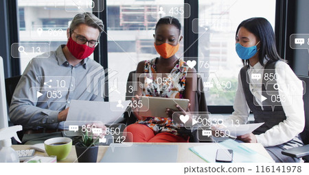 Diverse team working together, middle-aged Caucasian chef showing tablet Diverse team working together, middle-aged Caucasian chef showing tablet 116141978