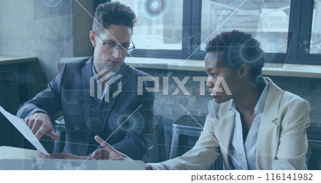 White male leader & Black female junior chat on graphs 116141982