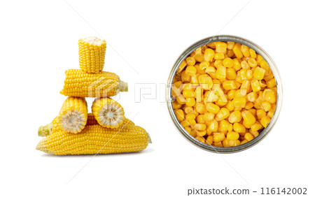 Cooked Corn Kernels in a Tin Can Isolated Top View 116142002
