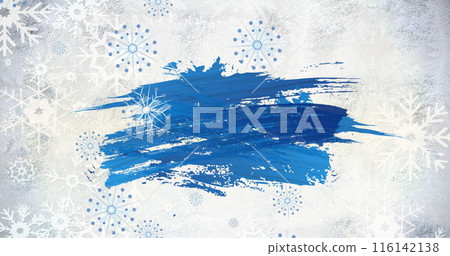 Blue brush stroke stands out against snowy backdrop with snowflakes Blue brush stroke stands out against snowy backdrop with snowflakes 116142138