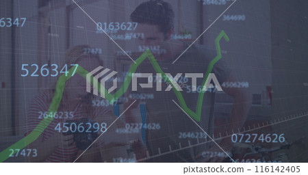 Image of data processing over caucasian couple talking 116142405