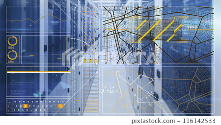 Image of connections and data processing over computer servers 116142533