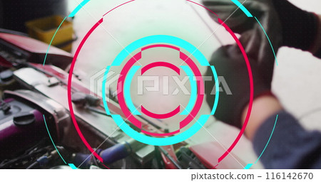 Image of shapes over caucasian male mechanic reapiring car 116142670