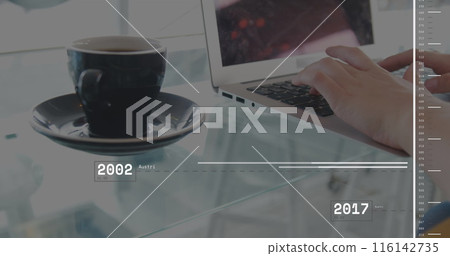 Image of data processing over hands using laptop 116142735