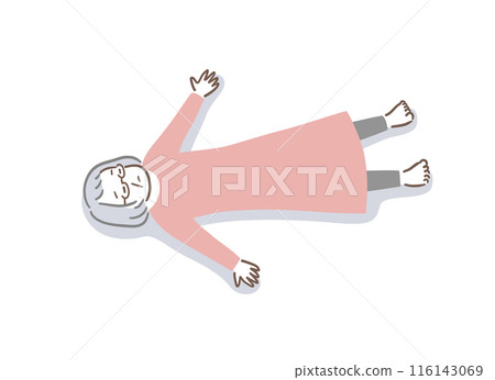 Illustration material of a senior woman sleeping on her back 116143069
