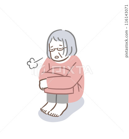 Illustration material of an elderly woman sitting on the floor and feeling down 116143071