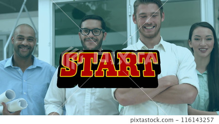 A group of people smile and stand with their arms crossed in slow motion A group of people smile and stand with their arms crossed in slow motion 116143257