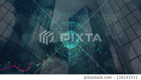 The animated image shows a network of connections over a cityscape 116143331