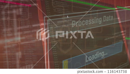 Image of interface with data processing against security padlock icon 116143738