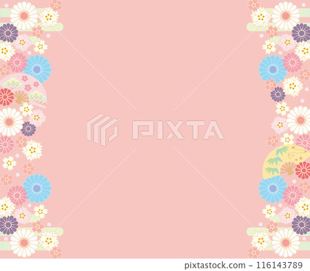 Background material-Flowers, cherry blossoms and fans 2024-6 vector 116143789
